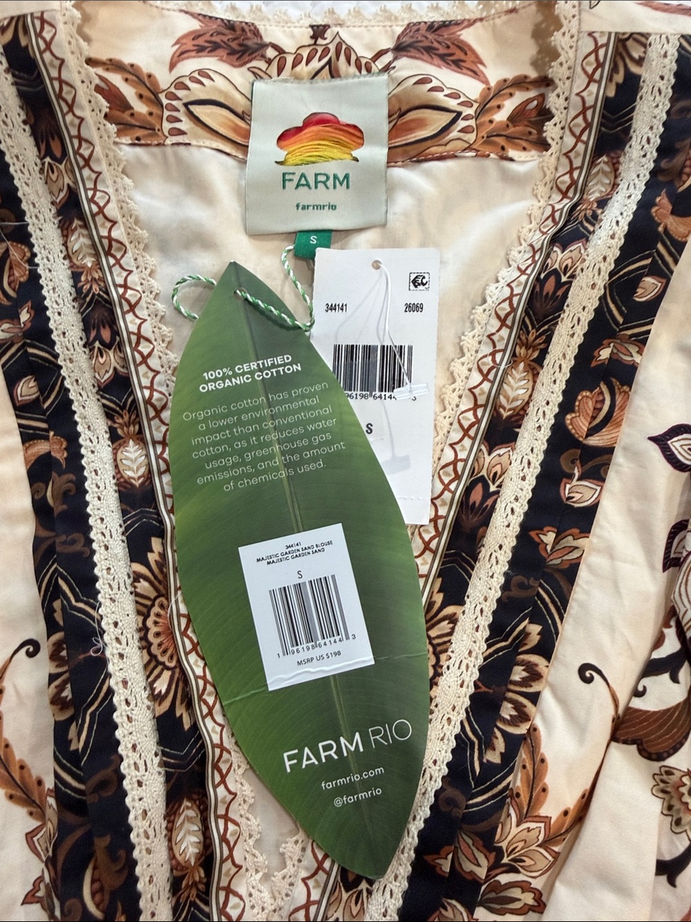 FARM Rio Cream Floral Peplum Blouse with Black & Brown Trim - Picture 10 of 10